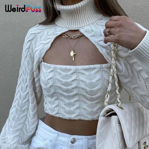 Weird Puss Autumn Knitting Sweater Women Stretchy Soft Skinny Long Sleeve Crop Tops Fashion Casual High Street T-Shirts Clothing