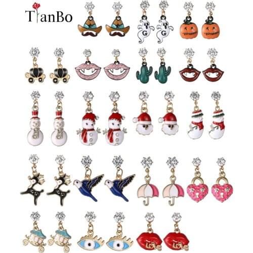 TianBo New Fashion Women Santa Claus Snowman pumpkin lovely Christmas Halloween Stud Earrings For Women Girls Fashion Jewelry