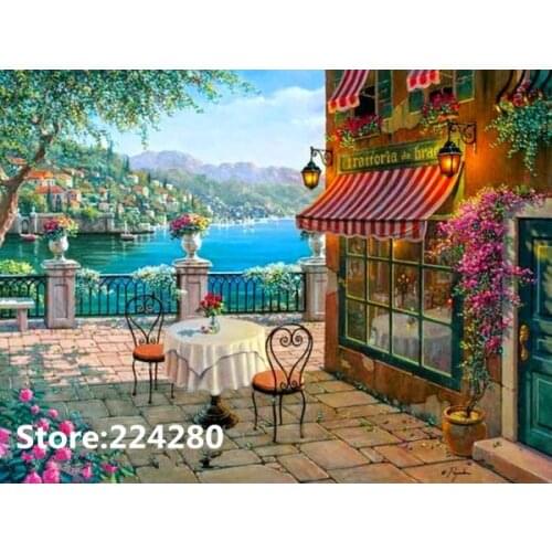 Lakeside restaurant leisure area Needlework,Cross stitch,Bricolage Embroidery kits Patterns Cross-Stitching,DIY Handmade