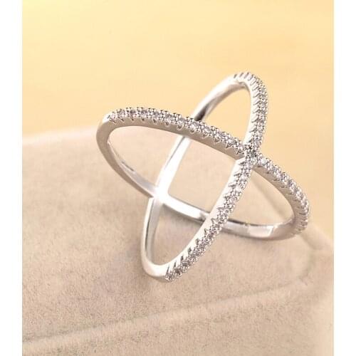 Women Copper Crystal Cross Rings Engagement Wedding Ring Jewelry Girls Open Finger Rings
