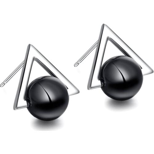 100% 925 sterling silver hot sell triangle black rhinestone ladies`stud earrings jewelry female women drop shipping gift