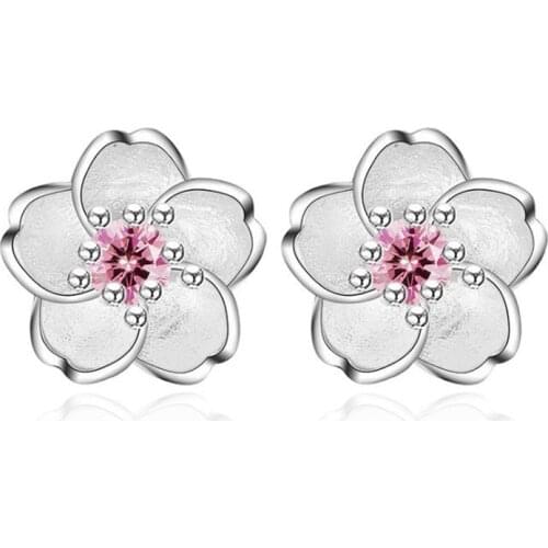 KOFSAC 2018 Hot Sale 925 Silver Stud Earrings For Women Engagement Jewelry Romantic Cherry Blossoms Female Earring Accessories