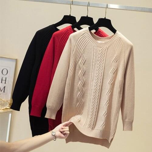 Plus Size Women Winter Clothes 2021 Long Sweater Jumpers Knit Pull Femme Oversized Solid Grey Chic Girls Casual Sweater Tops