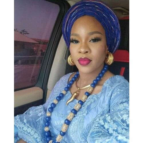 Popular Royal Blue Beads Women Necklace Gold Beads Jewelry Imitation Coral Handmade Free Shipping