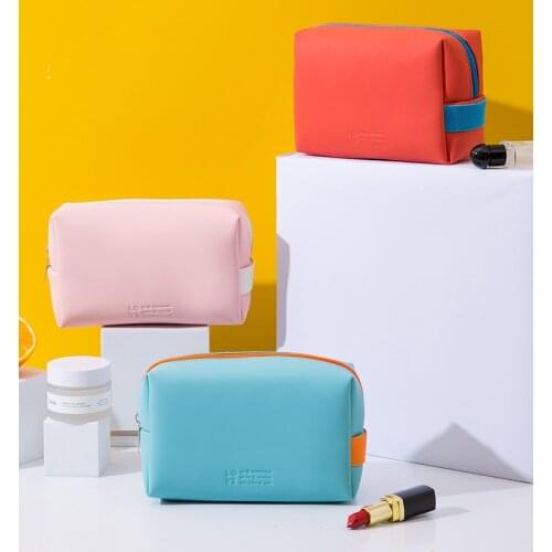 1PCS Ladies PU leather zipper cosmetic bag simple travel beauty cosmetic bag portable toiletry cosmetic bag cosmetic storage bag