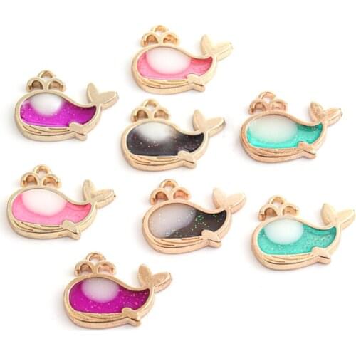 10pcs/lot Alloy Drip Oil Golden Edging Whale Pendant for Jewelry Making Handmade Craft