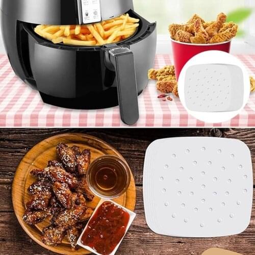 100 pcs Fryer Liners Perforated Non-stick Mat 16.5~24CM Air Fryer Liner Steaming Baking Cooking White Pot Oil Paper Accessories