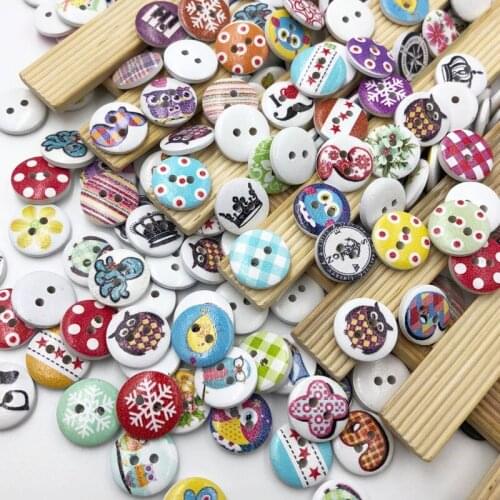 50pcs Mixed Wooden Buttons in Bulk Buttons for Crafts Button Round Colorful Painting Buttons WB525