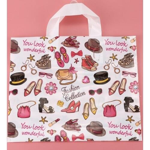 50Pcs Gift Bags Plastic Shopping Bags Clothing Package Bags Party Supply Christmas New Year Gift Bags