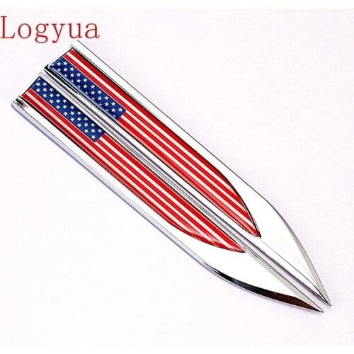 Car Styling USA Flag 15*1.7cm Zinc Alloy Epoxy Blade Badge Emblem Fender Sticker Body Decoration For US America 2Pcs = 1 Pair