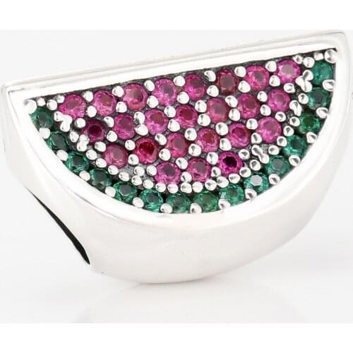 Free Shipping 925 Sterling Silver Watermelon With Crystal Charm Fit Original Pandora Bracelet For Women DIY Jewelry S925 Bead