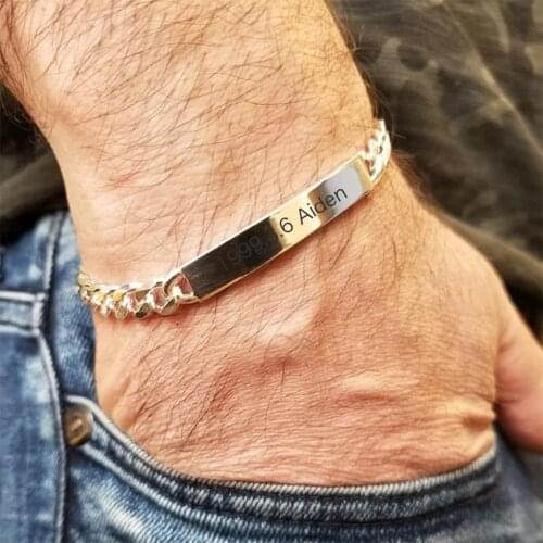 Personalized Custom Stainless Steel Cuban Chain Charm Bracelet Engrave Any Name Bracelet Gift for Men Boyfriend Hip Hop Jewelry