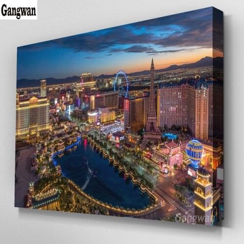 DIY 5D Diamond Painting Las Vegas Cityscape Full Square Diamond Mosaic Cross Stitch city landscape pattern Home Decoration