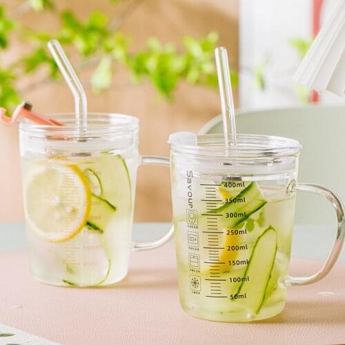 Graduated Glass With A Straw Heat-Resistant Microwave-Heatable Household Milk Beverages Childrens Cups Breakfast Cups