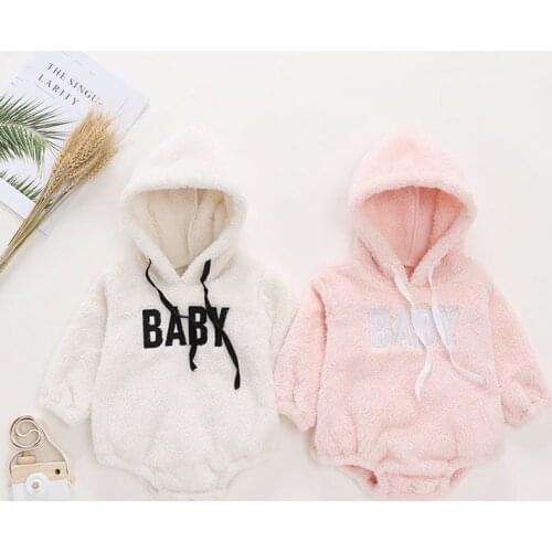 0-18M Cute Hooded Fleece Bodysuit Warm Boy Girl Clothing Long Sleeve Infant Jumpsuit Clothes