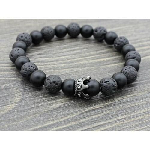 8mm crown copper jrh3 white Howlite Onyx Yoga elastic thread adjusted bead nature black volcanic lava Stone Bracelet Bangles