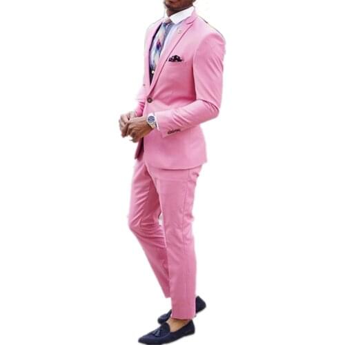 Jackets+Pants) New Men Suits Slim Fit Pink Tuxedo Bridegroon Formal Prom Business Dress Mens Wedding Suits Blazer Custom