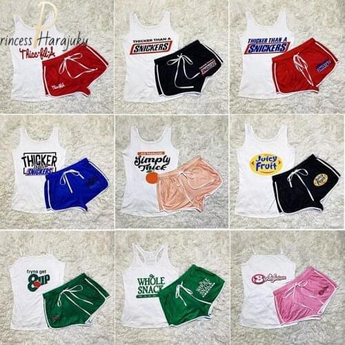 Summer Casual Women Vest + Shorts Elastic Waist Fashion Letter Print Shorts Beach Shorts Loose High Waist Pants 2021 New