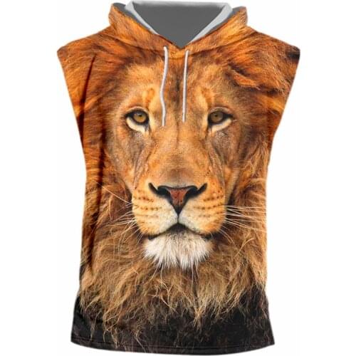 IFPD EU Size Hooded Tank Top Homme Hot Gyms 3D Sleeveless Shirt Animal Printed Lion Summer Casual Plus Size Summer Fitness Vest