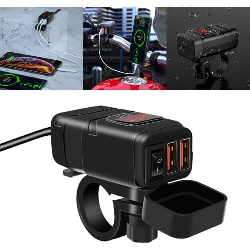 Motorcycle Chargers USB Charger PD Quick Charge 3.0 Chargers Socket Adapter Dual USB Charger With LED Voltmeter