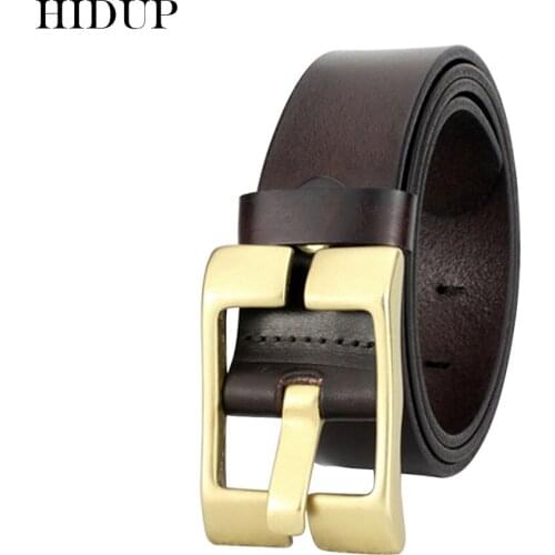 HIDUP Mens Retro Style Brass Wide Pin Buckle Metal Belt Jeans Accessories Top Quality Design Cowhide Skin Leather Belts NWWJ151
