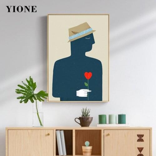 Nordic Abstract Heart Rose Flower Man Wall Art Canvas Paintng Cartoon Starry Sky Figure Poster Prints Picture for Bedroom Decor