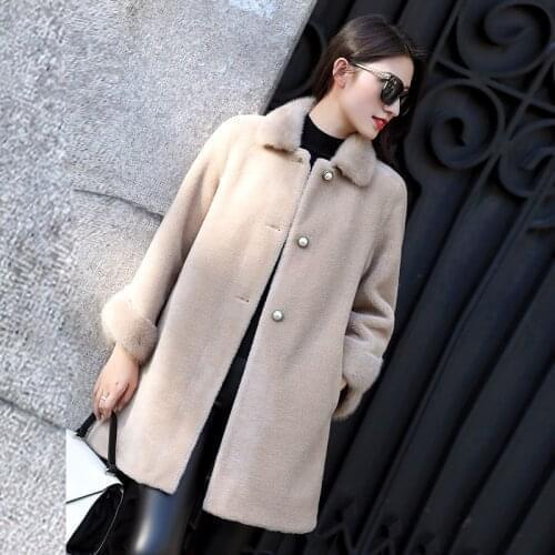 Real Fur Coat Female Mink Fur Collar Sheep Shearling Fur Coats Winter Jacket Women Real Wool Coat Korean Long Jackets MY