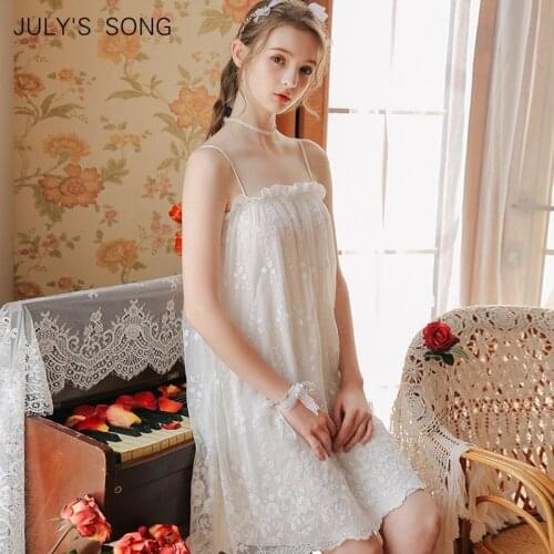 JULYS SONG Princess Nightdress Bride Sleepwear Womens Nightgown Modal Palace Style Sweet Girls Spring Summer
