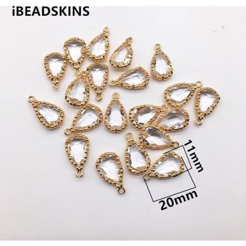 New arrival! 20x11mm 50pcs Copper with Glass drop-shape charm for earrings/earrings accessories/Earring parts/ jewelry DIY