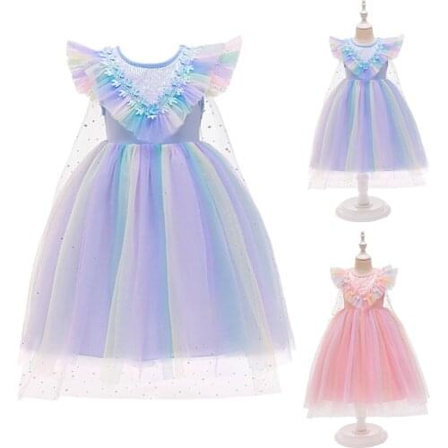 Clothes for Girl Halloween Party Cosplay Kids Fancy Dresses Snow Queen Elsa Dress Sleeveless Sequin Tulle Prom Dress