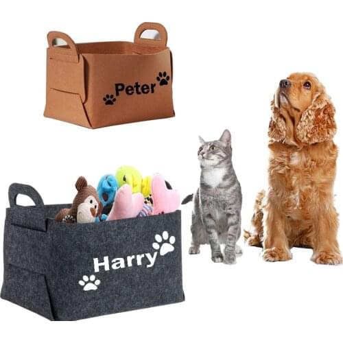 Personalized Pet Storage Box Clothes Toys Organise Holder Container Solid Color Bins Canvas Free Print Name Box for Dog