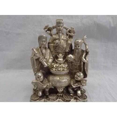 Song voge gem S2736 Chinese Silver Dragon RuYi Longevity Mammon God Fish Peach Treasure Basin Statue