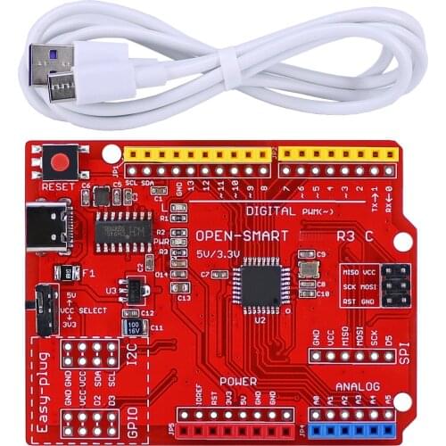 OPEN-SMART 5V / 3.3V Compatible UNO R3 C ATMEGA328PB Development Board with Type C USB Cable for Arduino UNO R3