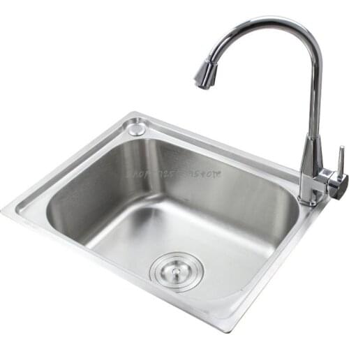Stainless Steel Sink, Single Sink, Dish Sink, Sink Basin With Faucet, Medium Full Set, 50x40
