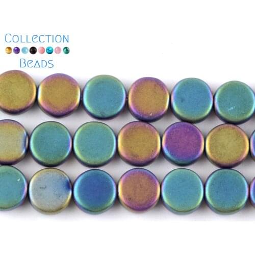 Natural Stone Multicolorful Matte Dull Polish Hematite Flat Round Spacer Beads For Diy Jewelry Making Bracelets Accessories 15