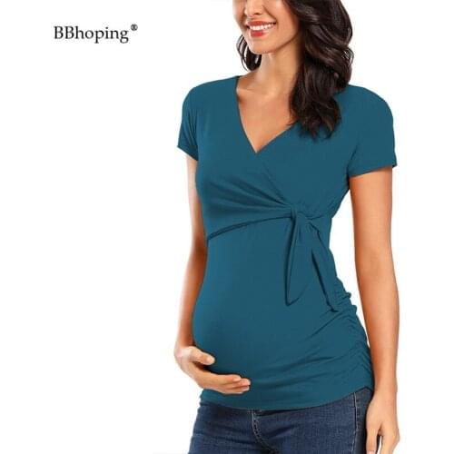 Maternity With Side Tie Bow Breastfeeding Pregnancy Shirt Maternity Clothes V Neck Side Ruched Casual Flattering Tops