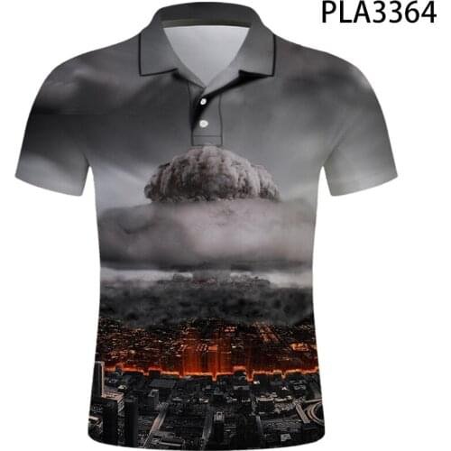 Ropa De Hombre Fashion Casual Summer Short Sleeve 3D Printed Atomic Bomb Explosion Men Shirts Streetwear Cool Polo Homme Tops