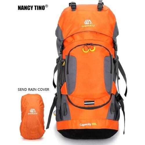 NANCYTINO Mountaineering Hiking Bag 60L Mens Outdoor Camping Backpack Night Reflection Design Waterproof Hiking Backpack Unisex