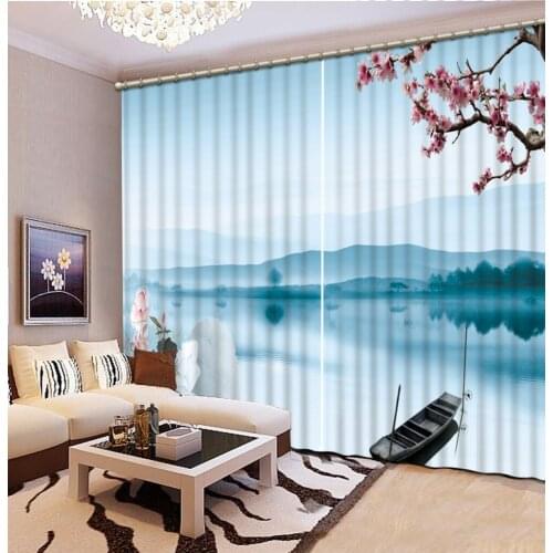 Blue curtains 3D Window Curtain Foggy forest Luxury Blackout Living Room office