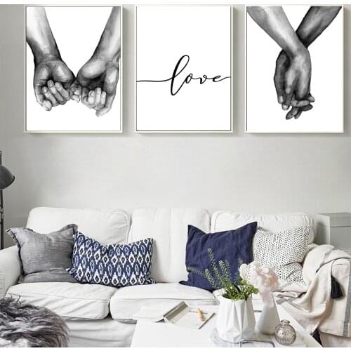 WANGART Nordic Poster Black And White Holding Hands Picture Canvas Prints Lover Quote Painting Wall Art Living Room Minimalist
