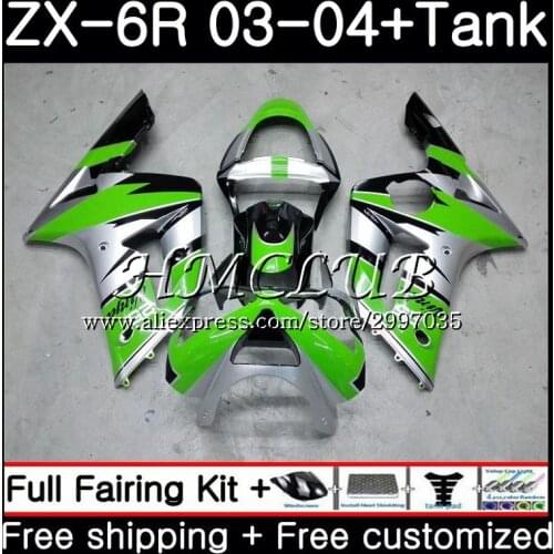 Green silvery+Tank For KAWASAKI NINJA ZX600 ZX636 ZX-6R 2003 2004 56HC.9 ZX 636 6 R 600CC ZX-636 ZX6R 03 04 ZX 6R 03 04 Fairing