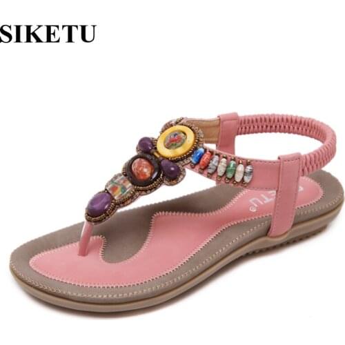 New Hot Sell Fashion Summer Style Shoes Bohemia Beading Rhinestones Women Shoes Sandals Flip Flop Shoes Big Size 35-45 148-A5