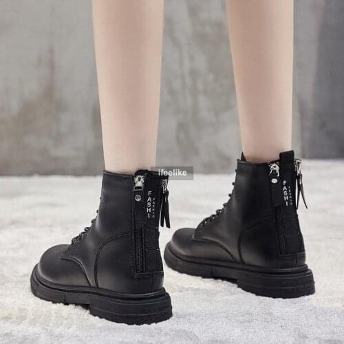 Womens Boots High-quality Pu Leather Autumn Winter Flat Ankle Boots Retro Fashion Plush Warm Casual Shorts Boots