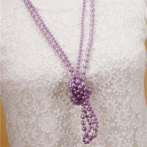 Women Party Dress Wedding Romantic Jewelry Exquisite purple simulated pearl chain necklace long