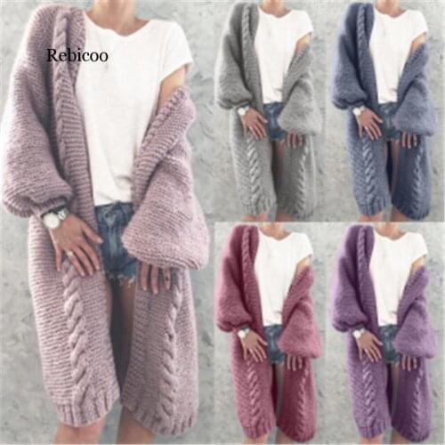 New Women Knitted Cardigan Winter Thick Warm Long Cardigan Female Long Sleeve Vintage Sweater Outwear Plus Size Coats