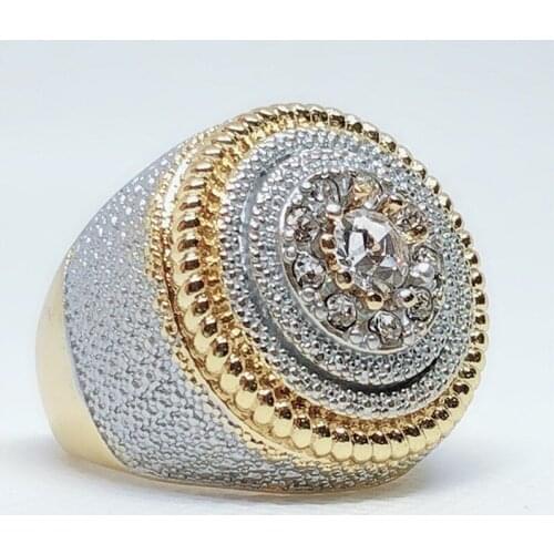 Gold Color Mens Fashion Rhinestone Round Wedding Ring Jewelry Size 6 to 10 Cocktail Ring Personality Rings Men Tension Setting