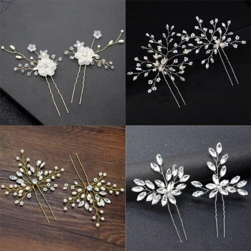 2pcs/set Prom Bride Bridesmaid Hair Accessories Pearl Hair Pin Clip Luxury Crystal Rhinestone Wedding Hairpins Sticks For Women