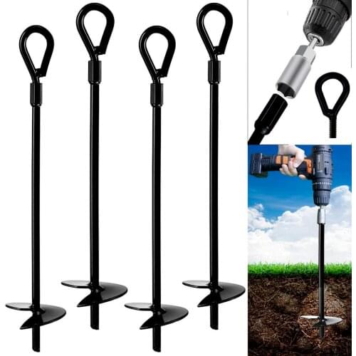 4PCS Ground Anchor Fixer Steel Fixed Camping Tent Screw Type Embedded Ground Drill Removable Trampoline Fixed Ground Anchor
