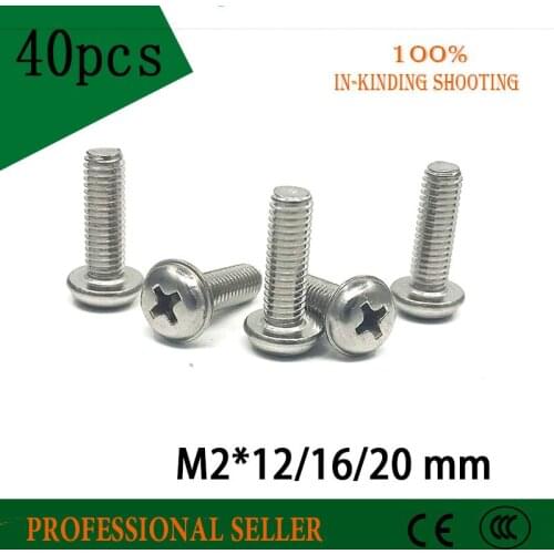 40pcs M2*12/16/20mm 304 stainless steel round head screws Pan head with pad screw With dental screw