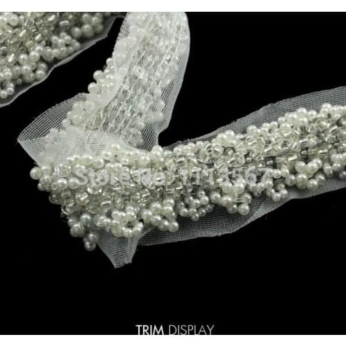 5yard Braid Beaded Sequin Fake Pearls Rhinestones Flower Costume Applique Decorated Lace Ribbon Trim For Dress Sewing Trim t416